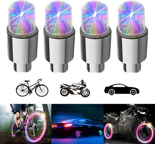 2 Pack LED Bike Wheel Lights Car Tire Valve Stems Caps Bicycle Motorcycle Waterproof Tyre Spoke Flash Light Cool Reflector Accessories for Men Women Kids (Colorful)