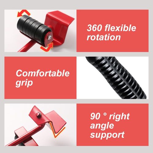 Furniture Lift Mover Tool Set with Adjustable Height Lifting Tool Lever & 4 Wheels, Furniture Mover Dolly Furniture Lifter Moving Sliders for Moving Heavy Furniture (Red, Lifting Capacity: 220 LBs)