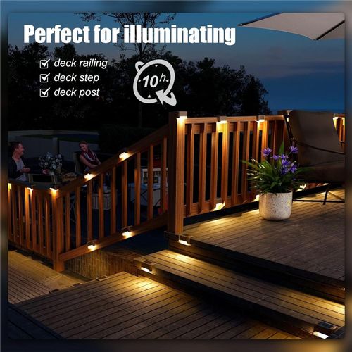Solar Garden Lights Solar Deck Lights Outdoor Waterproof Led for Stairs Yard Patio Landscape Lighting(Black)(Pack of four) (Warm light)