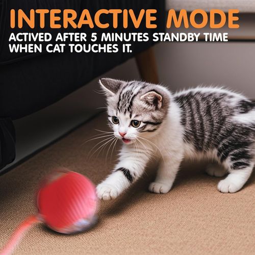 Durable Interactive Cat Toys for Indoor Cats, Smart Automatic Cat Chase Ball Toy, Upgraded Speedy Tail Kitten Toy for Bored Indoor Adult Pets (Red)