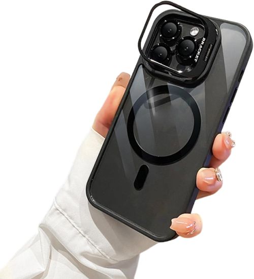 for iPhone 13 Pro Max Case with Stand Camera Protection,Lens Bracket,Compatible with MagSafe Phone Case Magnetic,Military-Grade Protective Case,Clear,Resists Yellowing and Scratches,Black
