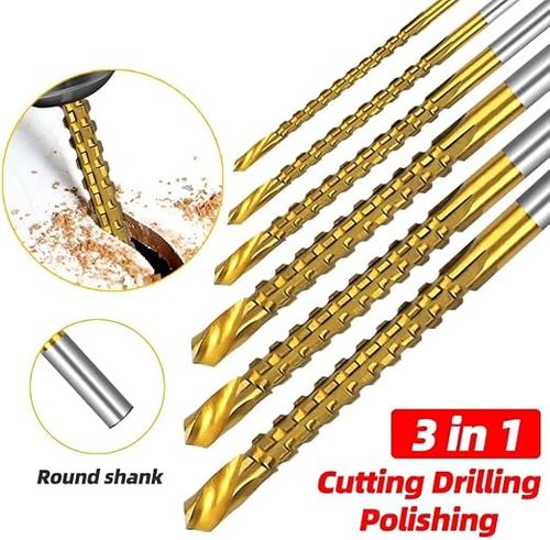 6pc Titanium Twist Drill Bit Set 3-8mm HSS Sawtooth Bits for Wood Metal Plastic Hole Saws
