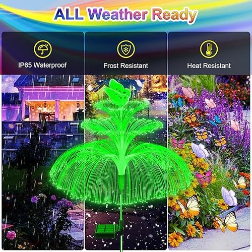 Solar garden lights, solar fiber optic jellyfish lights, outdoor waterproof lawn lights, courtyard decorative ground lights, landscape lights (size: 2 pieces)