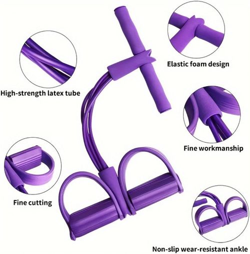 4 Tube Resistance Bands with Ergonomic Pedal Full Body Workout(Purple)
