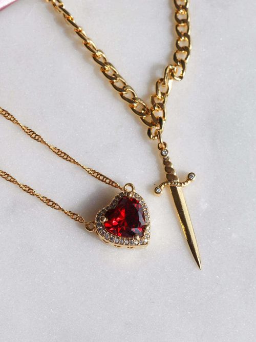 Heart and Sword Pendant Necklace Fashion Gold Sliver Color Detachable Couple Necklaces Jewelry