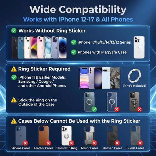 Vacuum Suction Magnetic Car Phone Holder, 360° Rotatable Magsafe Car Mount, Reusable Suction Cup Dashboard Windshield Phone Stand, Foldable Adjustable Arm Car Phone Mount for All Smartphones