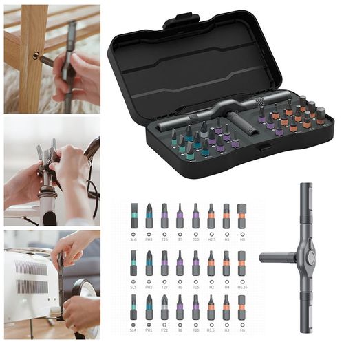 Screwdriver 24 In 1, DIY Screwdriver Set Magnetic Compact and Portable Ratchet Screwdriver with Reversible High Torque Drive Handle, Ratchet Wrench Screwdriver