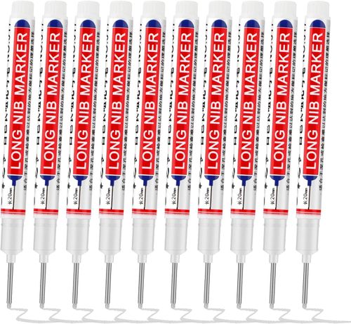 eep-Hole Long-Tip Markers Pack of 10 Waterproof featuring a 2 cm long tip specifically designed for marking inside deep holes ideal for applications such as woodworking and metalworking Marker color Red with a 20 mm long black tip pack of 10