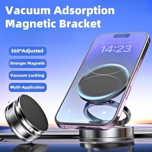 Car Vacuum Magnetic Phone Holder, 2800gf Strong Magnetic Phone Mount, 360° Adjustable and Enhanced Suction Cup, Suitable for DashboardMirror, Car Phone Holder (Black)