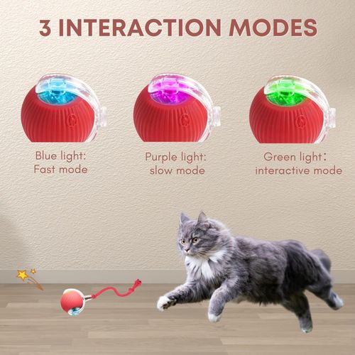 Durable Interactive Cat Toys for Indoor Cats, Smart Automatic Cat Chase Ball Toy, Upgraded Speedy Tail Kitten Toy for Bored Indoor Adult Pets (Red)