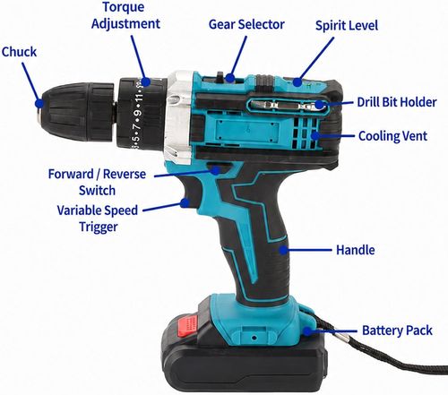 21V Cordless Drill Driver Set, 2 Speed Electric Drill Kit with 25 3 2 Torque Settings, LED Light, Rechargeable Battery and Bits for Home Repair, Wood, Metal, DIY Projects(Yellow)