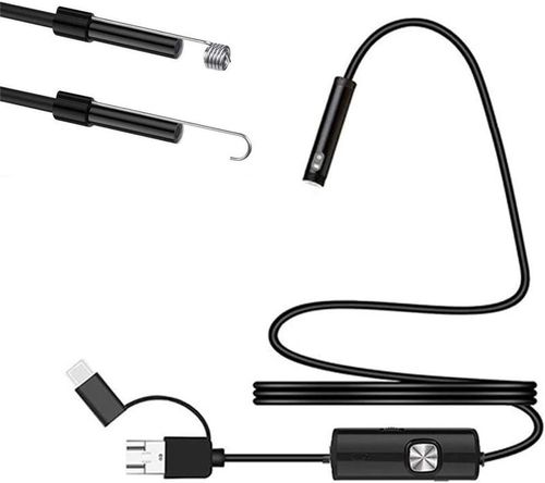 7.0mm 3 in 1 Endoscope USB Flexible Car Pipe Inspection Borescope Camera HD with 6 LED Lights Support Type-C Phone Tablet PC Device,2m