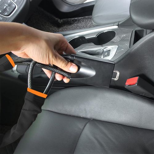 Car steering wheel lock, seat belt lock, anti-theft device, maximum length 17 inches, compact and lightweight, multi-functional, suitable for most vehicles, SUVs, golf cart security (black)