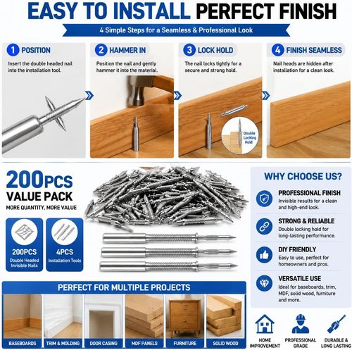 100 pieces or 50 piecesUpgraded Double Headed Invisible Nails with 1 Installation Tools