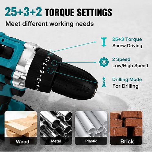 21V Cordless Drill Driver Set, 2 Speed Electric Drill Kit with 25 3 2 Torque Settings, LED Light, Rechargeable Battery and Bits for Home Repair, Wood, Metal, DIY Projects(Yellow)