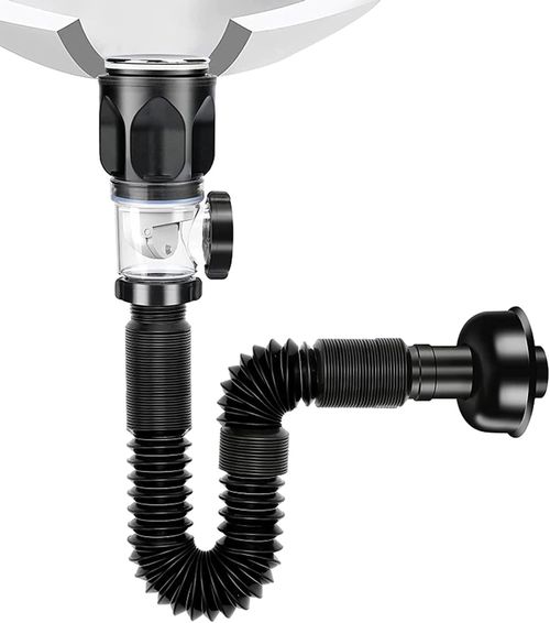 Kitchen Sink Drain Hose Basin Odor Isolation Drain Sink Wash Basin Universal Horizontal and Vertical Drain Pipes(Black)