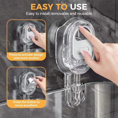 No-Drill Bathroom Suction Storage Box, Large Capacity Strong Load-Bearing Suction Cup Storage Rack with Drain Holes, Removable Shower Caddy Hanging Wall Mount Shower and Kitchen Organizer (Gray)