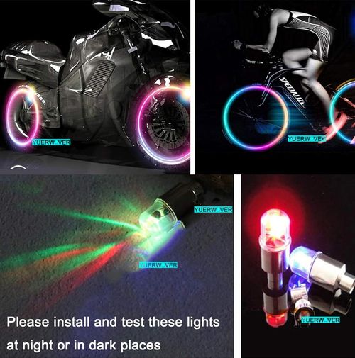 2 Pack LED Bike Wheel Lights Car Tire Valve Stems Caps Bicycle Motorcycle Waterproof Tyre Spoke Flash Light Cool Reflector Accessories for Men Women Kids (Colorful)