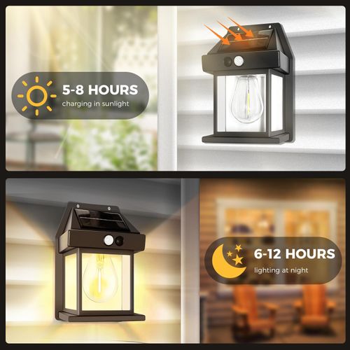 Solar Wall Lights Outdoor,Dusk to Dawn Porch Light Fixture,Solar Wall Lantern with 3 Modes & Motion Sensor,Waterproof Motion Sensor Outdoor for Garden Yard Patio Fence Outside Decorative