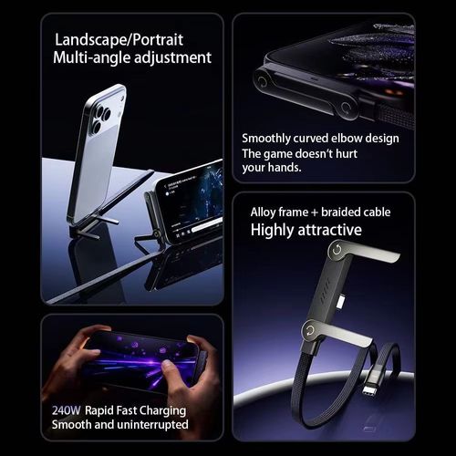 2-in-1 Invisible Stand Charger Cable, 240W Portable Fast Charging Cable, Built-in Phone Stand, Universal Multi-Nylon Braided Charging Cable with Type-C, Compatible with Smartphones and Tablets (Black, 1 piece)