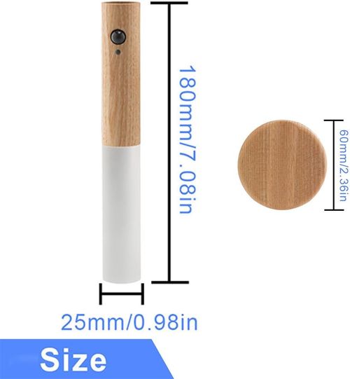 Wall-mounted motion sensor light, portable 360° lamp, battery-powered, rechargeable, warm light, suitable for dressing tables, modern design, perfect for living rooms and bedrooms (WhiteGray Wood, 1 piece)
