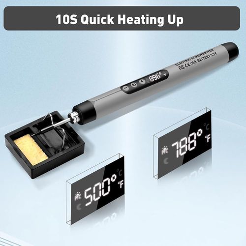 Soldering Iron Cordless USB Kit with LCD LED Temperature Display Cordless USB Soldering Iron with 1100mAh battery, LED temperature display, three gears, built-in light, auto shutoff.