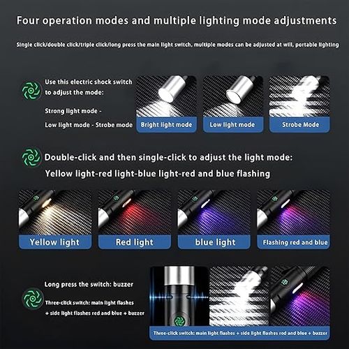 Defense Curved Flashlight, Rechargeable Tactical Flashlights, 4 Modes, High Lumens, Emergency Alarm, Multi-Color Side Lights (1PCS)