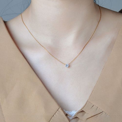 Dainty Minimalist Solitaire Zircon Charm Necklace Anti Tarnish Stainless Steel Chain Round Clear Cz Stone Necklace New