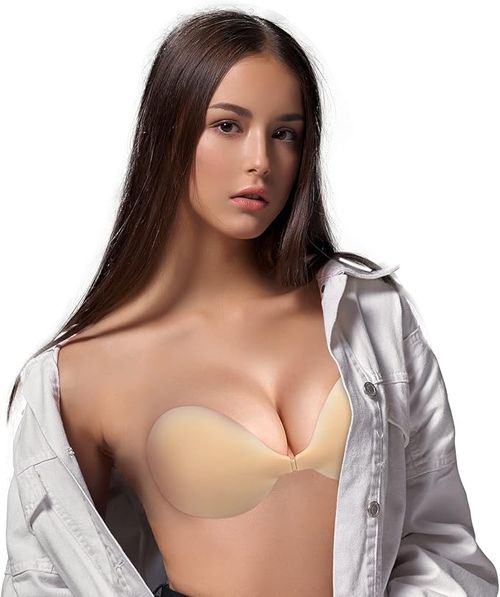 Strapless Invisible Bra - Invisible and supportive silicone cups, reusable seamless invisible bra, suitable for women, perfect for backless dresses and tops (B-C size), cream.