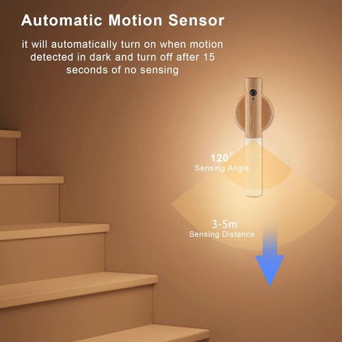 Wall-mounted motion sensor light, portable 360° lamp, battery-powered, rechargeable, warm light, suitable for dressing tables, modern design, perfect for living rooms and bedrooms (WhiteGray Wood, 1 piece)