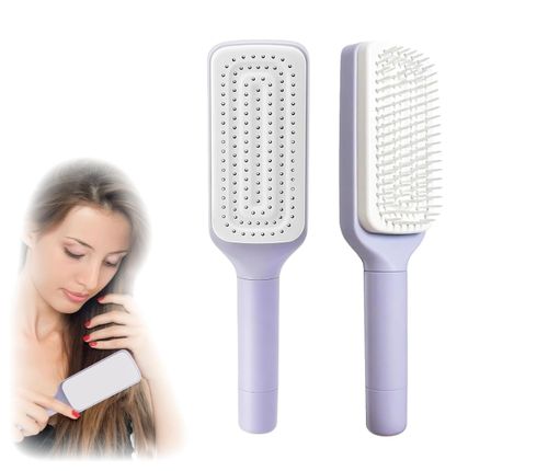 Self Cleaning Hair Brush For Women,Retractable Hair Brush,Self Cleaning Brush,Anti Static Brush,Anti Static Massage Brush,Comfortable Handle Design For Messy Hair(Purple)