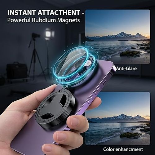 52mm CPL Mobile Phone Camera Filter - Magnetic, Foldable, Extendable, Universal for Smartphones (iPhone, Samsung, Android) - Portable Photography AccessoryCompatible with all mobile phones, features a magnetic ring.