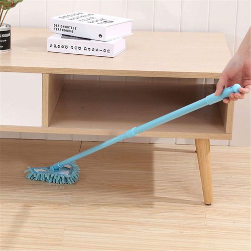 Microfiber triangular rotating mop, extendable mop, suitable for home, wall, and office use (blue).