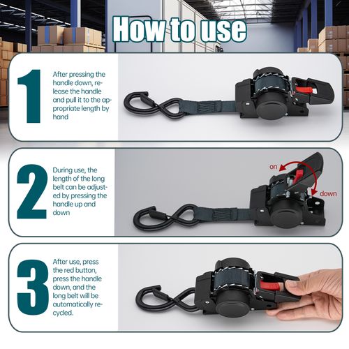 Retractable Ratchet Straps, Heavy Duty 1763lb Break Strength Auto Self Retracting Ratchet Strap with Soft Loops, 10 Feet Tie Down Straps for Securing Cargo Motorcycle Truck