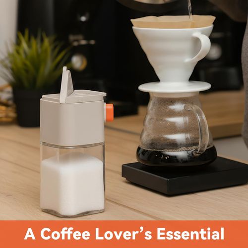 Sugar Dispenser with Dual Outlet Design, One-Hand Operation Kitchen Container for Granulated Sugar, 6oz Clear Body, Easy Refill Wide Opening for Cooking, Baking, and Beverage Use