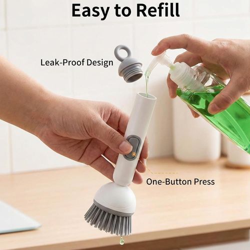 6-in-1 Rotatable Dish Brush with Detergent Dispenser,360° Rotating Scrubber for Pots Pans Dishes & Utensils,Adjustable Angles Non-Slip Grip Handle Comes with Wall Mount,with Wall Mount (Green)
