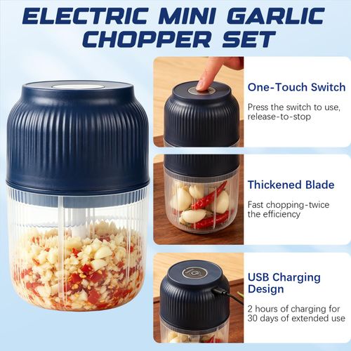 Electric Garlic Chopper 350ml, Cordless & Powerful 3 Stainless Steel Blades