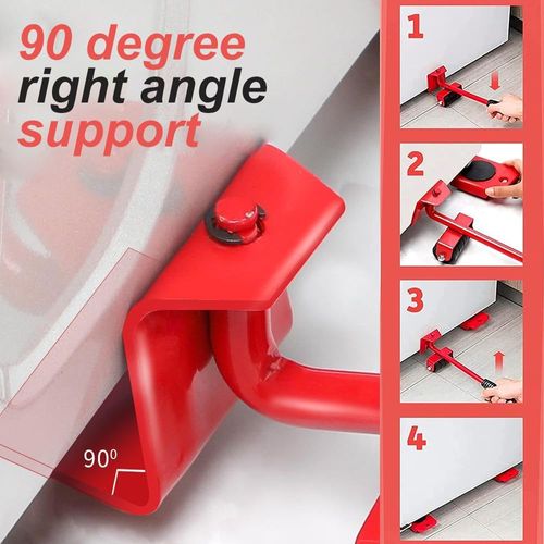 Furniture Lift Mover Tool Set with Adjustable Height Lifting Tool Lever & 4 Wheels, Furniture Mover Dolly Furniture Lifter Moving Sliders for Moving Heavy Furniture (Red, Lifting Capacity: 220 LBs)