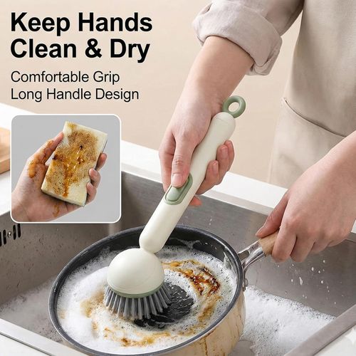 6-in-1 Rotatable Dish Brush with Detergent Dispenser,360° Rotating Scrubber for Pots Pans Dishes & Utensils,Adjustable Angles Non-Slip Grip Handle Comes with Wall Mount,with Wall Mount (Green)