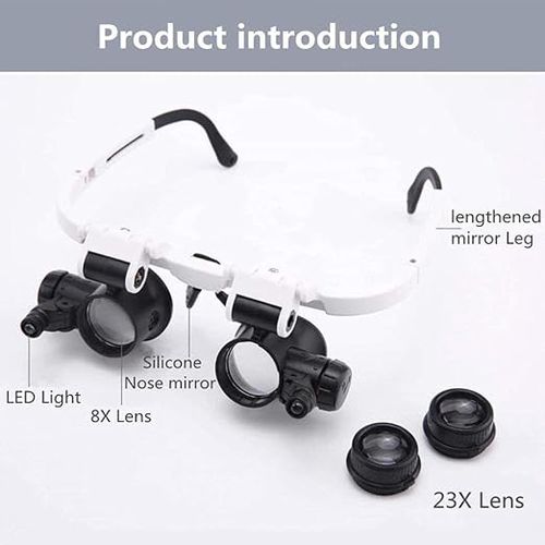 Magnifying Glasses 8X 15X 23X Magnifier LED Headband Glass Eye Magnifying Repair Tool Watchmaking Coin Stamp Currency Book Errors Jewelry Necklace Magnifier Glasses Beading Biology Loupe Microscope