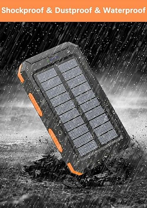 Portable Solar Power Bank 20000mAh Waterproof Dual LED Flashlight USB Charger for Camping, Hiking & Emergency Outdoor Backup Battery Pack