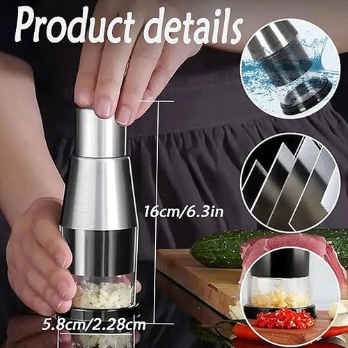 Manual Garlic Chopper Garlic Crusher Pressing Handheld Food Chopper Slicer Vegetable Cooking Crusher Stainless Steel for Food Enthusiasts and Cooking Staff