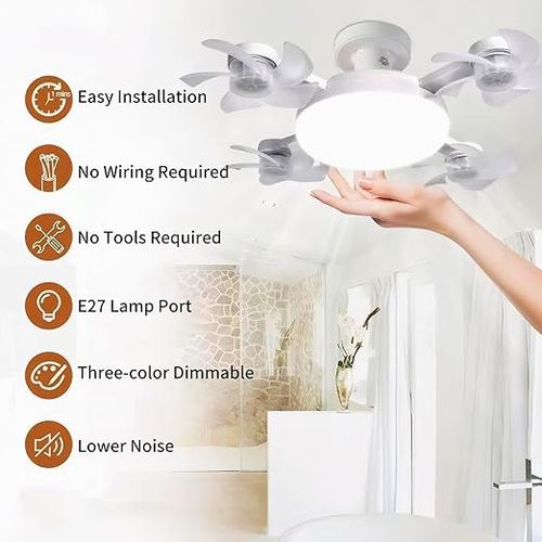Drone Fan Light, Ceiling Fans with Lights, Smart Remote Control Silent Fan Light, E27 Screw in Fans Chandelier, Ceiling Fans with Lights and Remote, Dimmable 3 Color & 3 Speeds for Bedroom