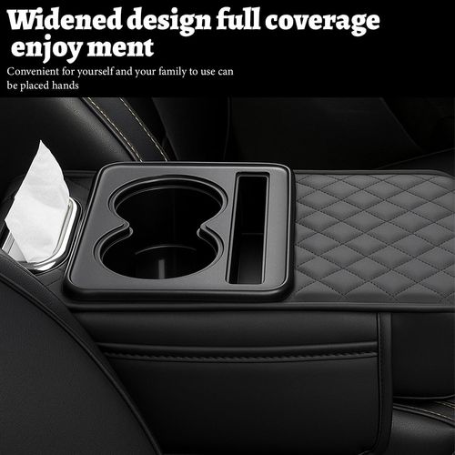 Car Armrest Cushion,5-in-1 Center Console Cover with 2 Storage Bags Cup Holder, Tissue Box Slot, Phone Slot for Sedans, Car Accessories Interior Organizers (Black）