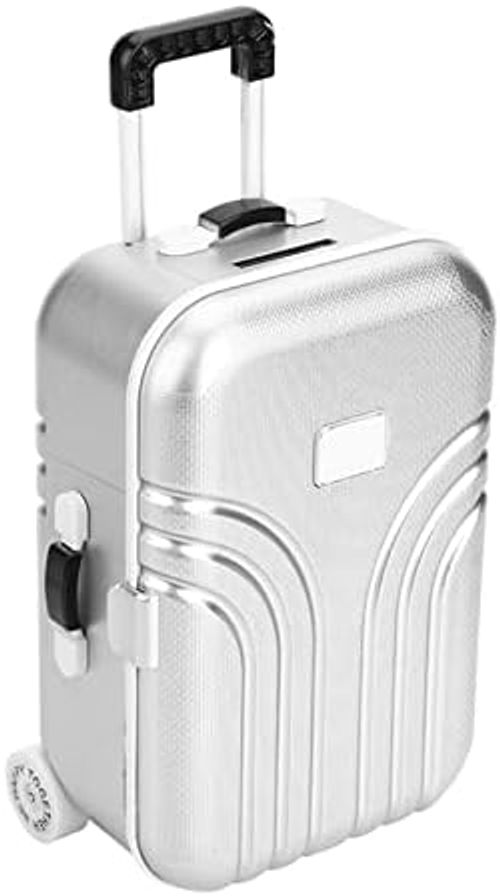 Silver Creative Suitcase Money Box: Mini Luggage Piggy Bank, Money Box, Simulation Travel Suitcase Made of ABS, Money Box Suitcase, for Children and Adults, Funny Gift
