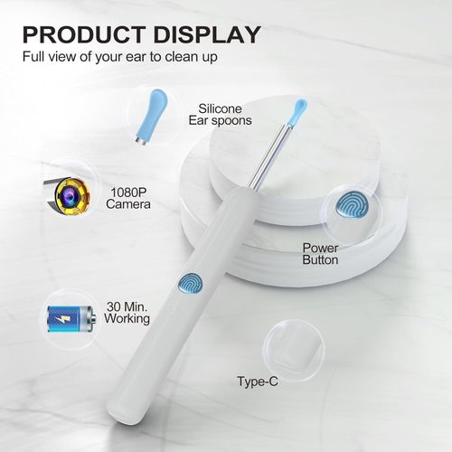 Ear Wax Removal, Ear Cleaner with Camera with 1080P, Ear Wax Removal Tool with 6 LED Light, Ear Wax Removal Kit with 8 Ear Pick, Ear Camera for iPhone, iPad, Android Phones(black)