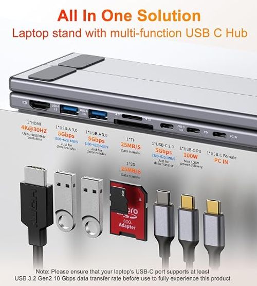 Mukiya USB C Laptop Docking Station Stand, 8 in 1 Hub 4K HDMI, Dock Stand