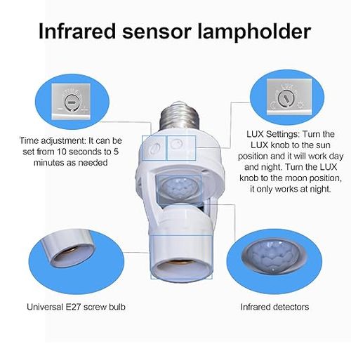 PIR Motion Sensor Light Socket, E26 E27 Smart Lamp Bulb Holder Adapter Auto On Off Light Control Suitable for Garage Basement Porch Storage Room