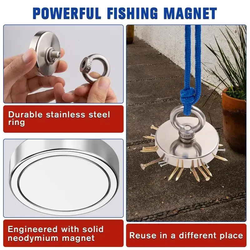 290lbs Powerful Neodymium Search Magnet with Countersunk Hole - Ultimate Recovery Tool for Metal Detecting & Salvage in Outdoor Areas