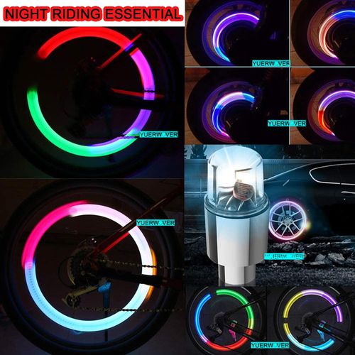 2 Pack LED Bike Wheel Lights Car Tire Valve Stems Caps Bicycle Motorcycle Waterproof Tyre Spoke Flash Light Cool Reflector Accessories for Men Women Kids (Colorful)